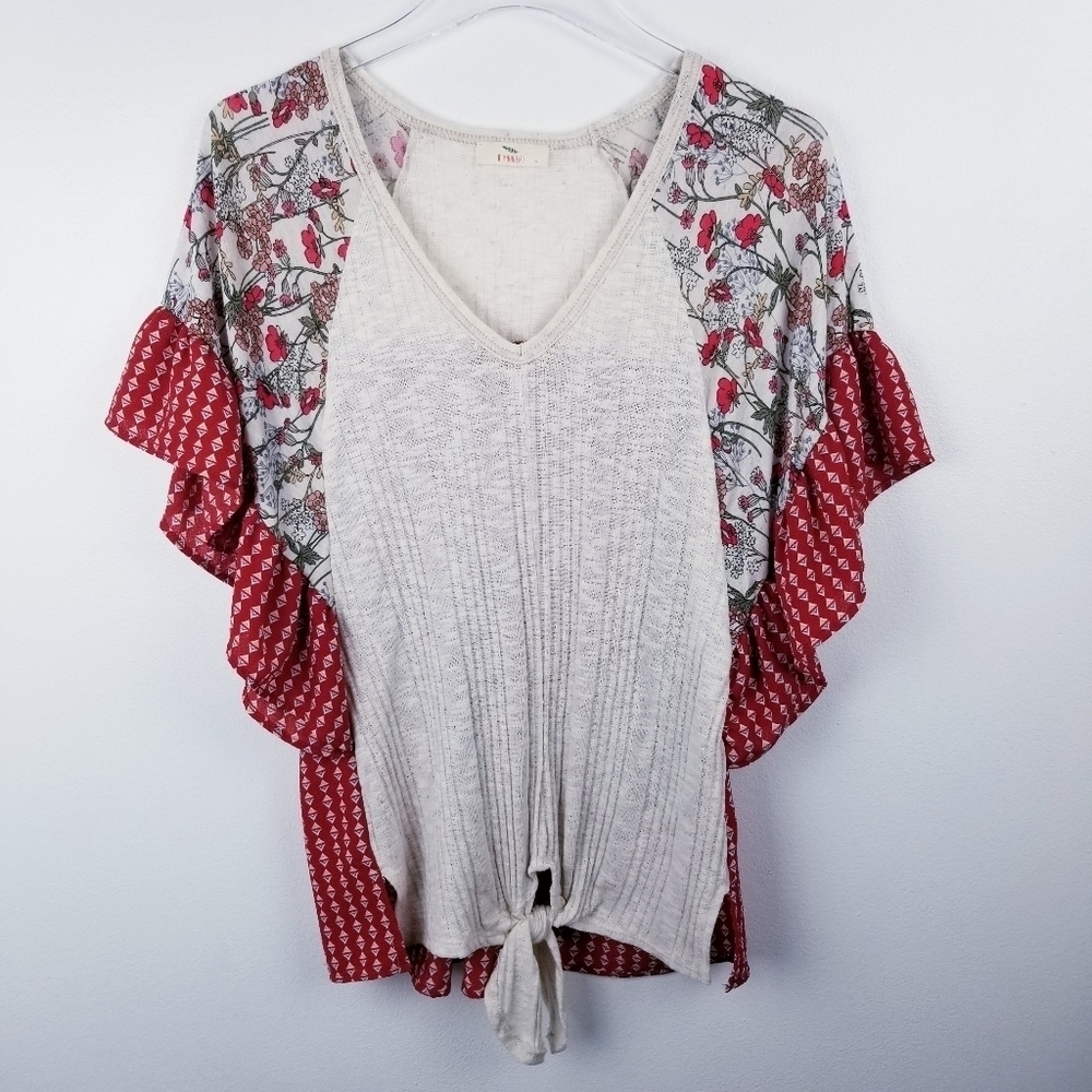 Hummingbird Boho Tie Front Patchwork Top